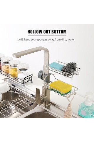 Yaleker 201 Çelik Çift Katlı Lavabo Rakusu, Havlu Çubuğu Ve 2 Kanca İle Su Tüpü 18-22mm , Hızlı Kurutma, Mutfak/banyo Organizerı Gümüş