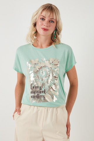 Lela Baskılı Bisiklet Yaka Regular Fit Bayan T Shirt 6671001 Mint