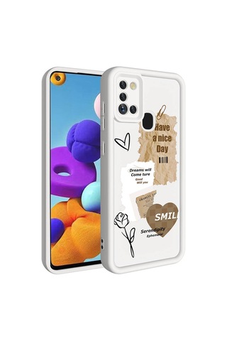 Galaxy A21s Kılıf Kamera Korumalı Baskılı Arka Yüzey Zore Klas Kapak Siyah