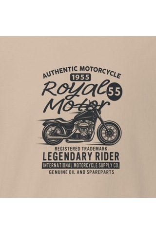 Wildstyle Royal Motor Legendary Rider Motosiklet Vintage Motor Baskılı Unisex Bisiklet Yaka Pamuklu Tişört - C