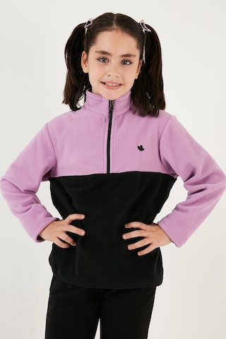 Lela Yumuşak Dokulu Yarım Fermuarlı Renk Bloklu Dik Yaka 2'Li Paket Çocuk Polar 5905004S2 Lila Siyah-Somon Gri