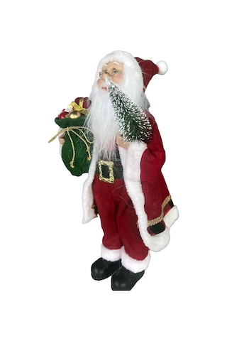 Yılbaşı Süsü Noel Baba Biblo Figür Büyük Boy 45cm -elinde Çam Ağacı Ve Hediye Çuvalı İle 45