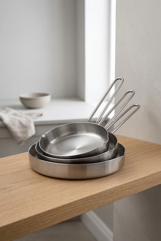 Makri Home 3 Lü Kompakt Çelik Tava Seti 12 Cm, 14 Cm, 16 Cm Krom