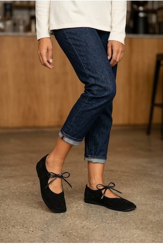 Shoetek Avany Kadın Babet Bağcıklı Siyah Süet