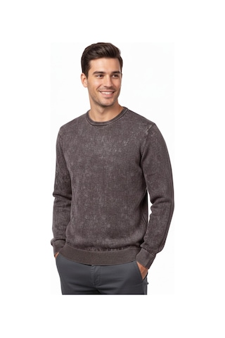 Erkek Spor Sıfır Yaka Taşlama Yıkamalı Regular Fit Kazak Bgl-st04952 Kahverengi