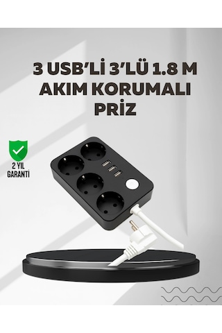 Mey İthalat 4.1a Hızlı Şarjlı Akım Korumalı 4 Priz Ve 3 Usb Çıkışlı Priz