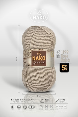 Süper İnci - 1199 Kese Kağıdı - 5'li Paket - 100gr/260m - El Örgü İpi - Atkı Yelek Kazak İpi