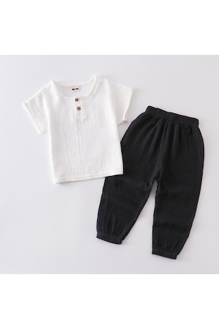 Siyah Bahar Erkek Bebek Giysileri Yürümeye Başlayan Yumuşak Pamuklu Uzun Kollu Tişört T-shirt + Pantolon 2 Adet Çocuklar Kıyafetler Siyah