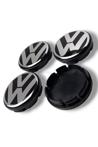 Volkswagen Polo Uyumlu Siyah Krom Jant Göbeği Kapağı, 56 Mm Dış Çap 52 Mm İç Çap, 4'lü Set