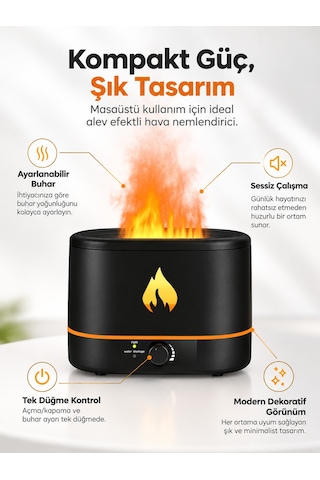 Ls 01 Alev Efektli Aroma Terapi Hava Nemlendirici 2 Litre Üstten Su Dolumlu Sessiz Buhar Makinesi Ofis Yatak Odası Dekoratif Nemlendirici