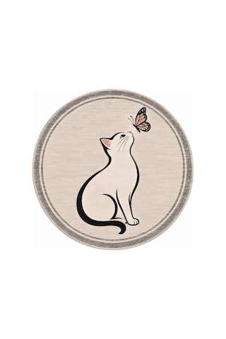 Pati Dostu Kedi Desenli Dijital Baskı Pamuk Dokuma Kaymaz Taban Salon Halısı Ve Çocuk-genç Odası Yuvarlak Krem 923552561 Yuvarlak Krem