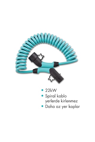 Volti Spiral Tip-2 22 kW 32A 380V AC Elektrikli Araç Şarj Kablosu (TOGG/Tesla Uyumlu)