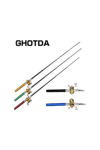 Taşınabilir Cep Teleskopik Mini Olta Kamışı Kalem Şekli Katlanmış Olta Makara Tekerleği İle Black