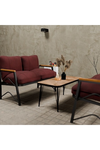 Mb Garden Furnıture Simetri Model, Balkon, Mutfak, Bahçe,cafe,metal Koltuk Takımı,bahçe Takımı,çay Seti, 2+2 Takım+sehpa Bordo
