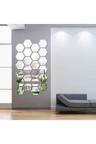 Petek Desenli Pleksi Ayna 12 Adet - Silver Gümüş