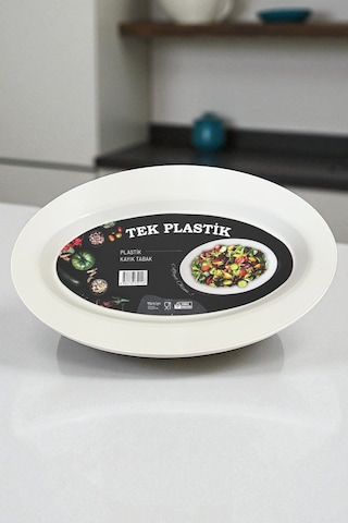 6'lı Sert Plastik Kayık Tabak Kırılmaz Yıkanabilir 32cm Beyaz