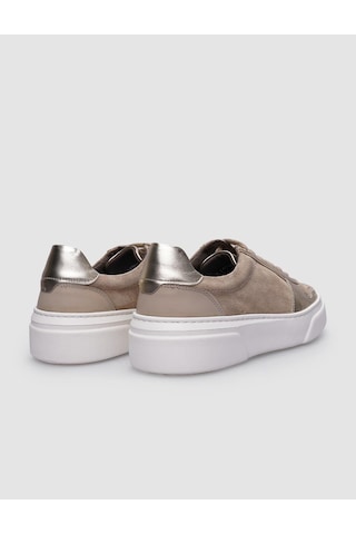 %100 Hakiki Deri Bej Bağcıklı Kadın Sneaker Bej