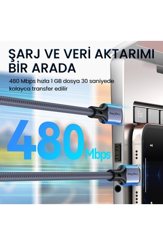 Ayrex Veggieg 100w 5a E-mark Çipli Pd Type-c To Type-c Hızlı Şarj Ve Data Kablosu 2 Metre Diğer