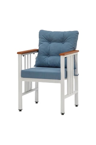 Çamlıca Alüminyum Tekli Kanepe - Minderli, Ahşap Desenli - Bahçe Balkon Kanepesi Mavi