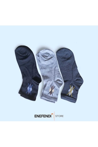 Nf Nd Enefendi 3'lü Çorap Seti Erkek Kısa Konç Çorap Mevsimlik Rahat Penye Füme, Gri, Siyah 40-45 Renkli