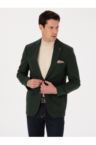 Cacharel Haki Slim Fit Yün Karışımlı Mikro Desenli Ceket Yesıl