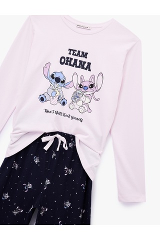 Koton Pamuklu Bisiklet Yaka Uzun Kollu Pijama Takımı Lacivert Desenli 6wlk40141mk Lacivert Desenli