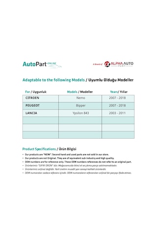 Fiat Doblo, Citroen Nemo, Peugeot Bipper İçin Bagaj Perde Braketi- Set