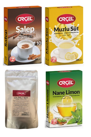 Orçel Salep + Muzlu Süt + Çilekli Süt + Nane Limon Aromalı İçecek Oralet 4'lü