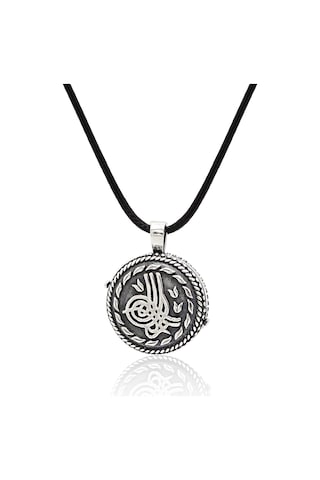 Açılabilir Kapaklı 925 Ayar Gümüş Tuğra İşlemeli Kolye 201024599 Gümüş