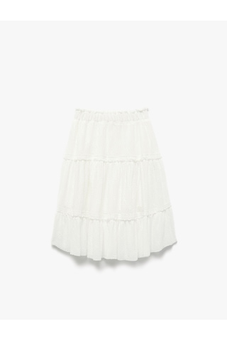 Koton Beli Lastikli Katlı Midi Dantelli Etek Ekru 5skg70101ak Ekru