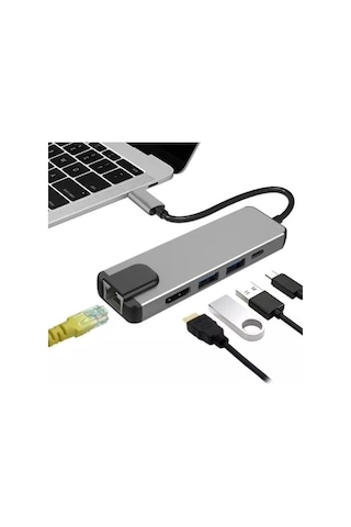 Taplın Type-c To 4k Hdmı Hub 5in1 Rj45 Lan 2 X Usb 3.0 Type-c Port