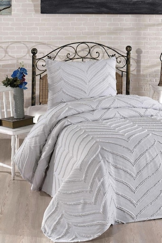 Çeyiz Diyarı Sementina 2 Parça Tek Kişilik Pike Takımı Gri Gri