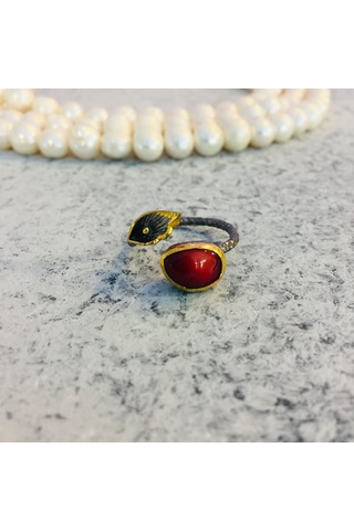 Mercan Yaprak Motif Otantik Gümüş Yüzük