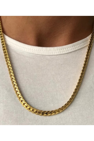 Altın Kaplama Ezme Yassı Yılan Model Çelik Erkek Kolye Eck37 Altın