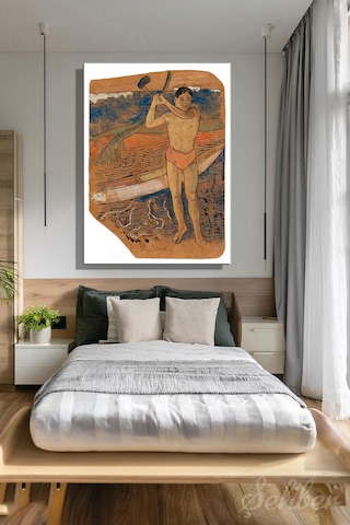 Paul Gauguin "balta Taşıyan Adam" Eserinin Kanvas Reprodüksiyonu Dikey Tablo Tekli 3572