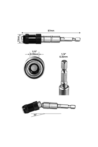Konesam Stainless Steel 1/4" Hex Shank 87mm Manyetik Somun Bit Tutucu - Elektrik Matkap Vidalama Çevirici Uzatma Kolu