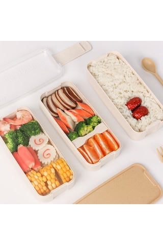 Youtek Yeşil Buğday Samanı 3 Katlı Bölmeli Mavişim, 900ml Öğrenci-ofis Çalışanı İçin Dışarıdaki Yemek Kutusu, Dayanıklı Plastik Diğer