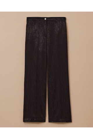 Büyük Beden Parlak Dokulu Geniş Paça Pantolon Gala-xi Siyah