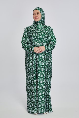 Pratik Tek Parça Manolya Desenli Namaz Elbisesi Zümrüt Zümrüt Yeşili