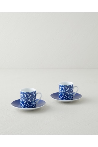 English Home Fawn Porselen 4 Parça 2 Kişilik Kahve Fincan Takımı 80 Ml Koyu Mavi Mavi