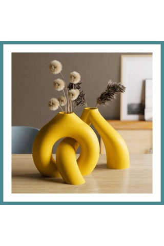 Trendexa 3d Baskı Interlocking Vazo - İç İçe Geçen Dekoratif Vazo-sarı Mac