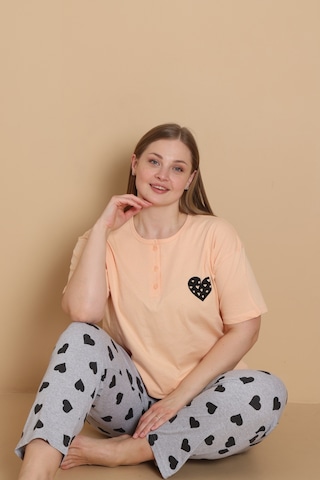 Wordex Mirano 4515 Kalpli Kısa Kollu Pamuklu Penye Büyük Beden Kadın Pijama Takımı Somon