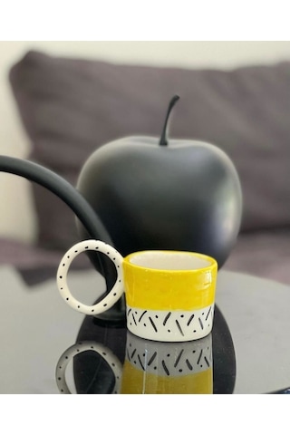Sarı Noktalı Yuvarlak Kulplu Mug