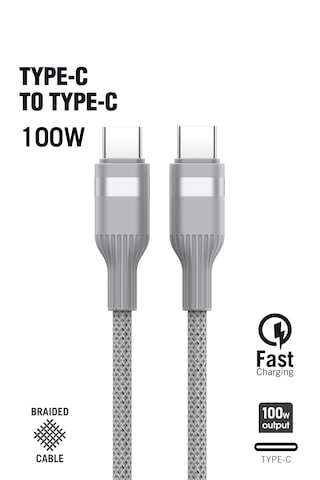 Type-c Type-c 100 W Örgü Data Ve Şarj Kablosu 2m Gri