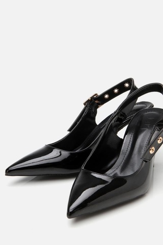 Kadın Rugan Siyah Kemerli Stiletto Siyah