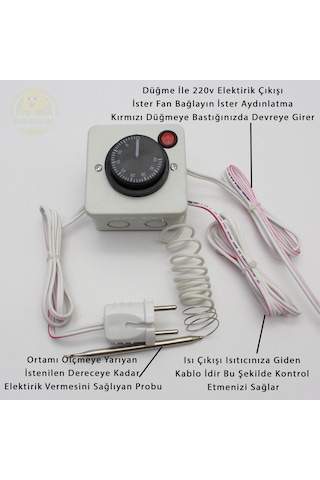 Termostat Kontrollü Düğmeli Yanan 1 Lamba 3 Sarkan Duyu Çıkışlı