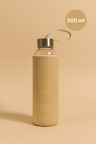 500 Ml H2o Deri Kılıflı Cam Matara Krem