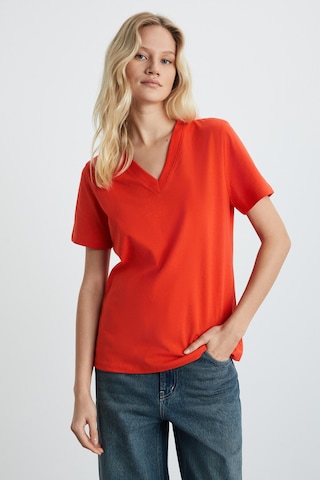 Grımelange Alıne Kadın %100 Organik Pamuk Derin V Yakalı Comfort Fit Kırmızı T-shirt Kırmızı