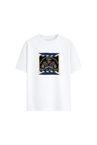 Black Nova Oversize Baskılı Unisex %100 Pamuk T-shirt Live Free Beyaz