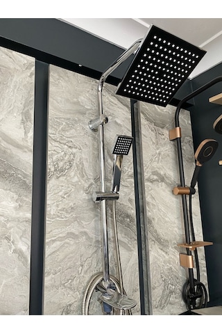 İsaoğlu Yapı Duş Seti Tepe Yağmurlama Duş Sistemi Banyo Bataryası Dahil Set Robot Duş Seti Gümüş Renk Premium Set Gümüş